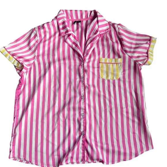 Kensie Pink & White Striped Button Pajama Shorts Set XL - Picture 2 of 12